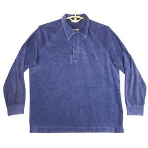 Vintage Kings Road Mens Velour Polo Shirt Blue Long Sleeve Knit XL 70s 80s Retro
